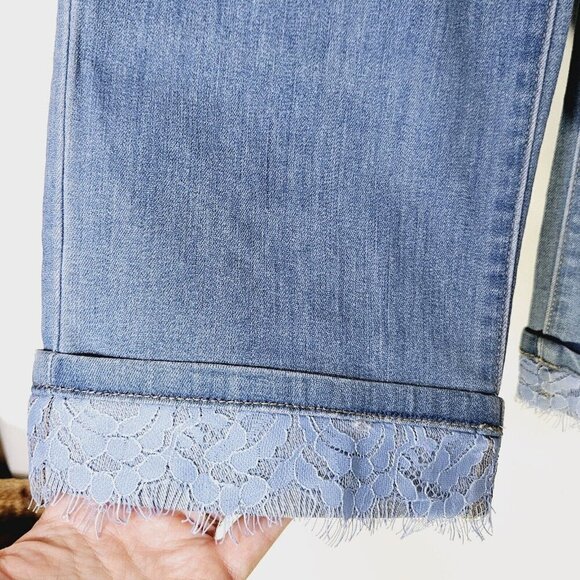 Lori Goldstein Womens Mid Rise Straight Leg Jeans Cropped 12 Lace Hem Blue Denim - Picture 12 of 13